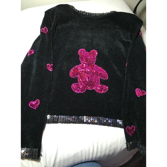 Vintage Berek Pink Sequin Teddy Bear/Heart Sweater (Valentines Day) size Medium - Picture 2 of 12